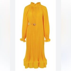 Tibi Pleated Yellow Long Sleeve Dress